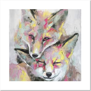 Oil foxs portrait painting in multicolored tones Posters and Art